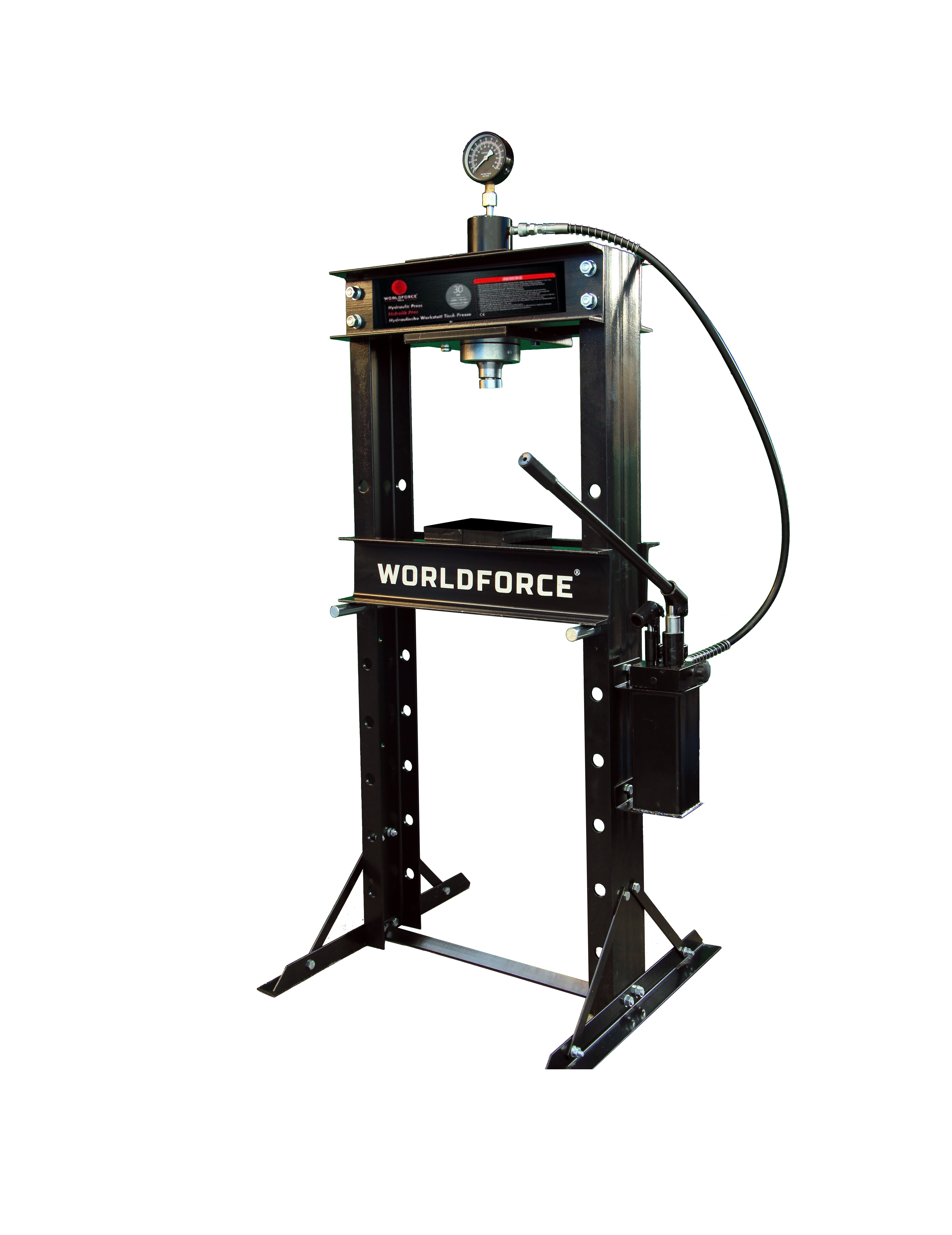 Worldforce Hidrolik Pres 30 Ton Basınç Göstergeli Manuel Pompalı Çift Piston Profesyonel