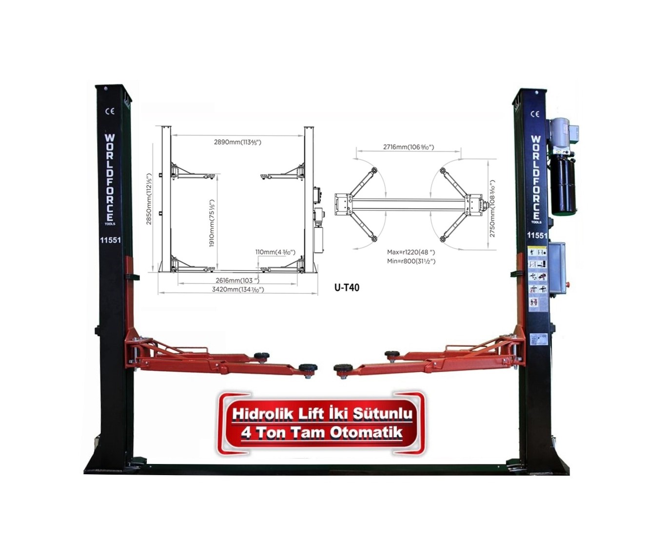 Worldforce 4 Ton Tam Otomatik Hidrolik Lift 380v-220v 2,2 Kw 