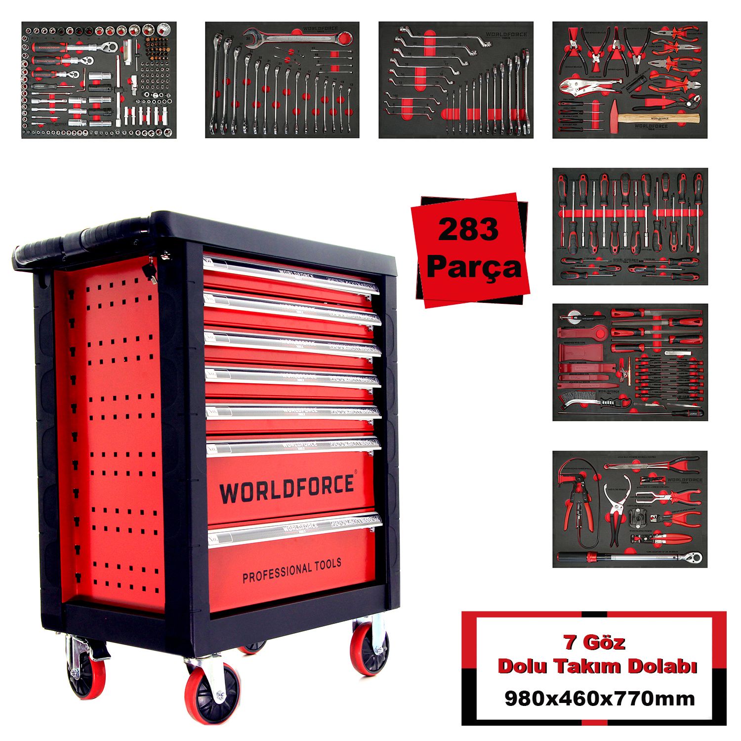 Worldforce Dolu Takım Arabası 283 Parça (7 Çekmeceli)