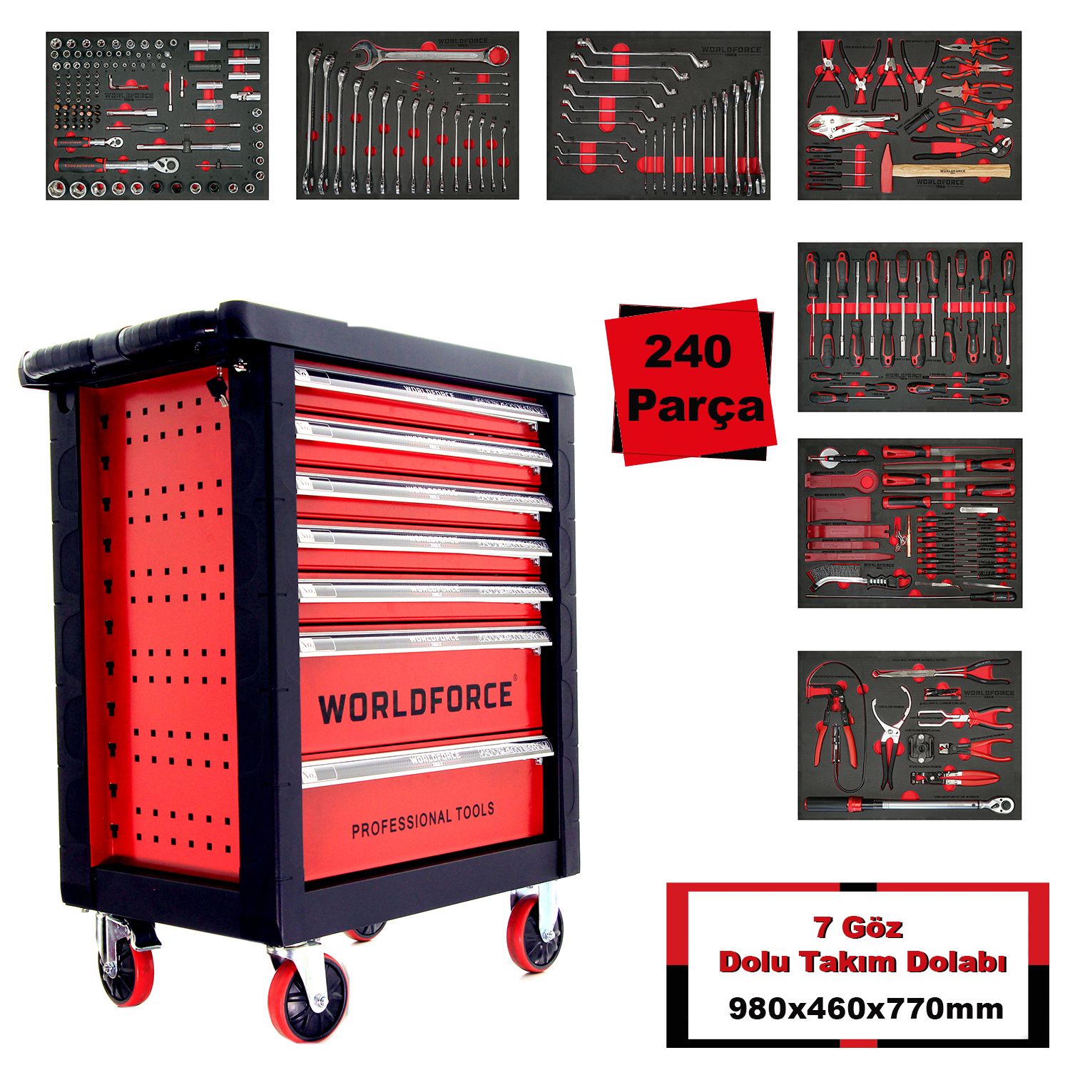 Worldforce Dolu Takım Arabası 240 Parça (7 Çekmeceli)
